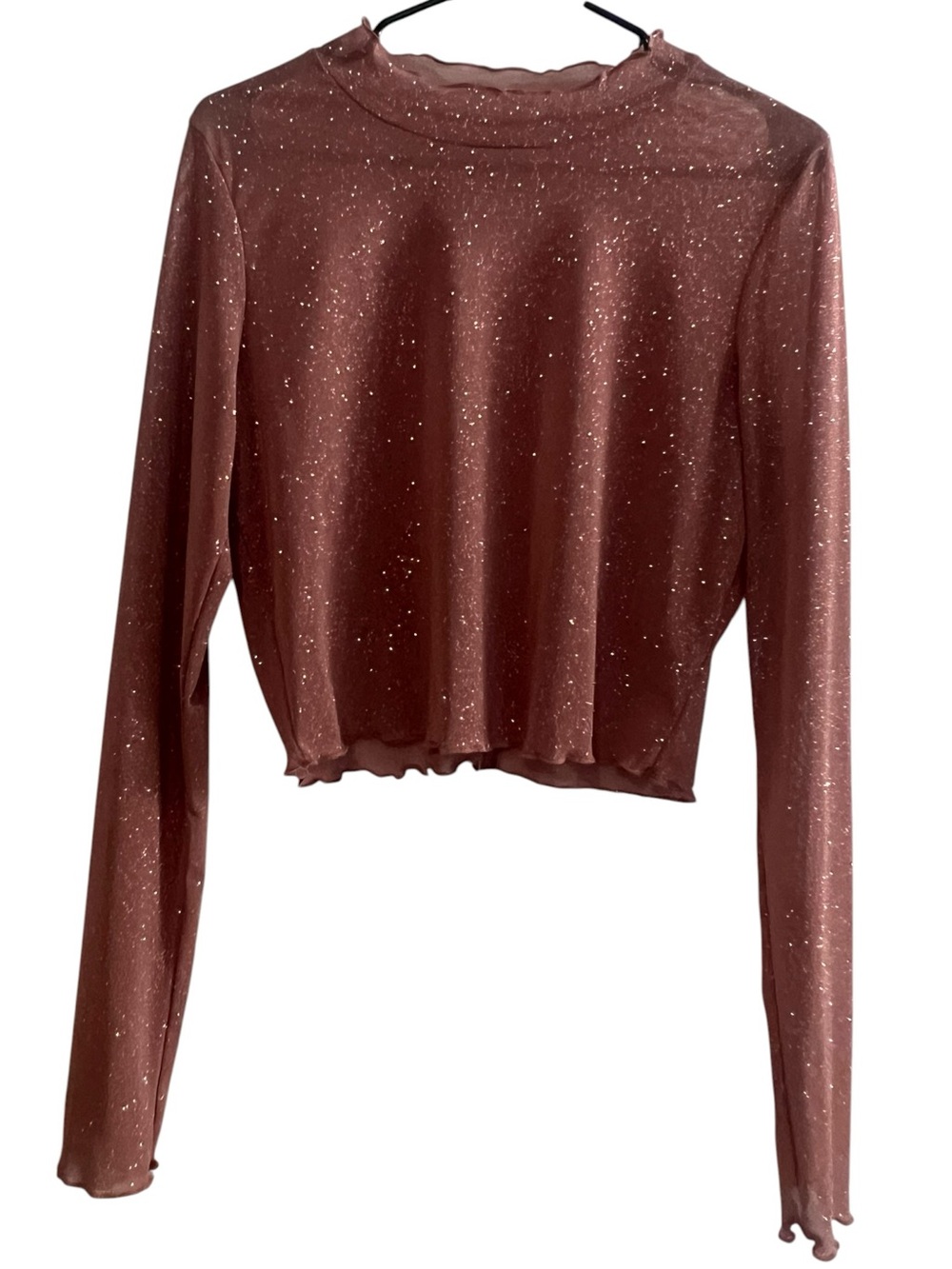 MI AMI Francescas Sparkly Mesh Long Sleeve Crop Top XL Mauve NEW Never Worn